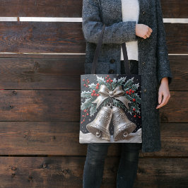 Zilveren klokken en Holly Christmas Canvas tas