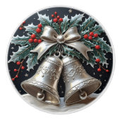 Zilveren klokken en Holly Christmas Keramische Knop (Voorkant)