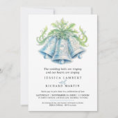 Zilveren klokken loof waterverf foto bruiloft kaart (Voorkant)