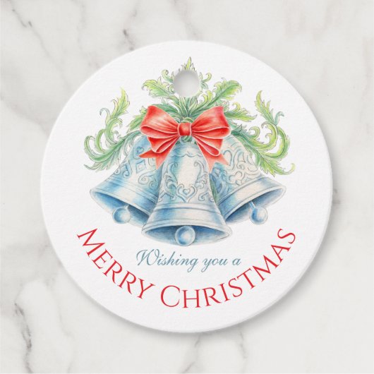 Zilveren klokken waterverf groene rode boog kerst bedankjes labels (Voorkant)