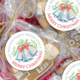 Zilveren klokken waterverf rode boeg Vrolijk kerst Ronde Sticker