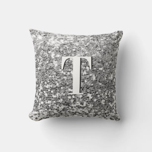 Zilveren Klungelige Glitter Monogram Kussen