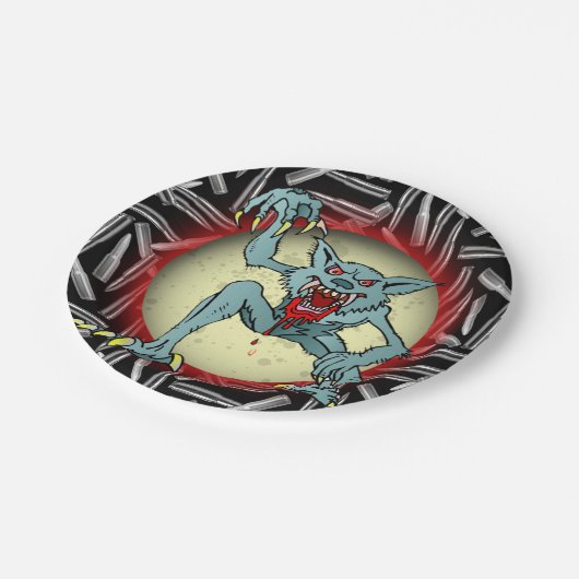 Zilveren kogels, grijze weerwolf, volle maan Hallo Papieren Bordje (Gekanteld)