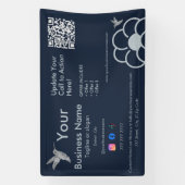 Zilveren kolibrie Logo QR Code Navy Blue Business Spandoek (Verticaal)