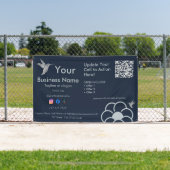 Zilveren kolibrie Logo QR Code Navy Blue Business Spandoek (Insitu)