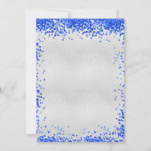 Zilveren koningsblauw confetti bruiloft kaart (Achterkant)