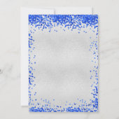 Zilveren koningsblauw confetti luxe bruiloft kaart (Achterkant)