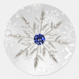 zilveren koninklijke blauwe sneeuwvlokken winterbr ronde sticker