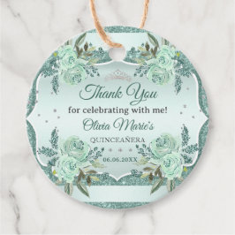 Zilveren Koninklijke Groene Quinceanera Verjaardag Bedankjes Labels