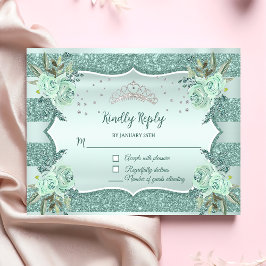 Zilveren Koninklijke Groene Quinceanera Verjaardag RSVP Kaartje