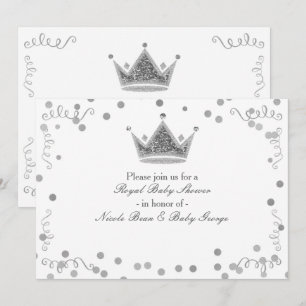 Zilveren Koninklijke Kroon & Confetti Feest Uitnod Kaart