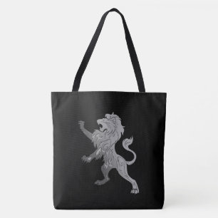 Zilveren Koninklijke Leeuw op Zwart Tote Bag