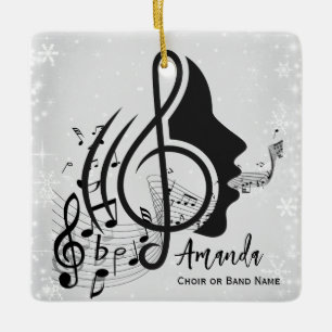 Zilveren koordirigent cadeau muzieknoten kerst keramisch ornament