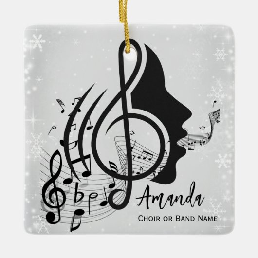 Zilveren koordirigent cadeau muzieknoten kerst keramisch ornament (Voorkant)