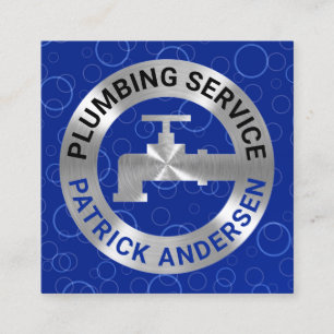 Zilveren kraan pijpleiding in blauwe wateren vierkante visitekaartje