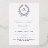 Zilveren krans monogram 25e trouwdag folie uitnodiging (Voorkant)