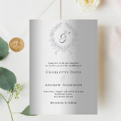 Zilveren krans monogram bruiloft folie uitnodiging