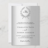 Zilveren krans monogram bruiloft kaart (Voorkant)