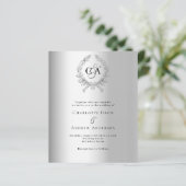 Zilveren krans monogram budget bruiloft uitnodigin (Staand voorkant)