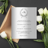 Zilveren krans monogram budget bruiloft uitnodigin