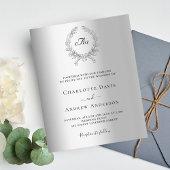 Zilveren krans monogram budget bruiloft uitnodigin