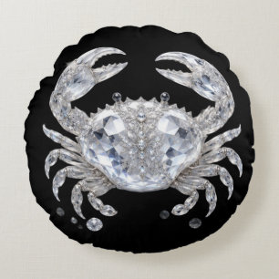 Zilveren Kristal Krab   Luxe Glanzende Oceaan Rond Kussen