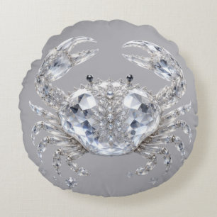 Zilveren Kristal Krab   Luxe Prikkelende Oceaan Rond Kussen