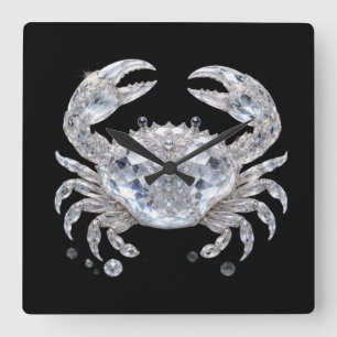 Zilveren Kristal Krab Luxe Prikkelende Oceaan Vierkante Klok