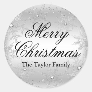 Zilveren Kristallen Sneeuwvlok Kerststicker Ronde Sticker