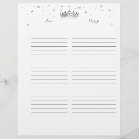 Zilveren kroon bekleed papier gastenboek vullende  (Voorkant)