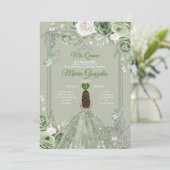 Zilveren Kroon Sage Groene Bloemen Mis Quince 15 A Kaart (Staand voorkant)