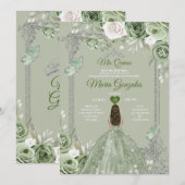 Zilveren Kroon Sage Groene Bloemen Mis Quince 15 A Kaart (Voorkant / Achterkant)