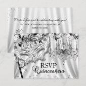 Zilveren kroonluchter Masquerade Quinceanera RSVP (Voorkant / Achterkant)