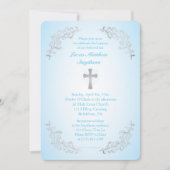 Zilveren Kruis Blauw Doopsel Fotouitnodiging Kaart (Voorkant)