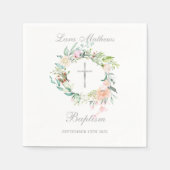 Zilveren kruis bloemenguirlande doopfeest servet (Voorkant)