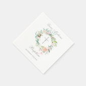 Zilveren kruis bloemenguirlande doopfeest servet (Hoek)