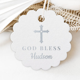 Zilveren Kruis God zegene Baby Godsdienstdoop Bedankjes Labels