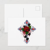 Zilveren Kruis met een Rode Roos Briefkaart (Voorkant / Achterkant)