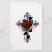 Zilveren Kruis met een Rode Roos Briefpapier (Voorkant / Achterkant)