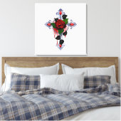 Zilveren Kruis met een Rode Roos Canvas Afdruk (Insitu (Slaapkamer))
