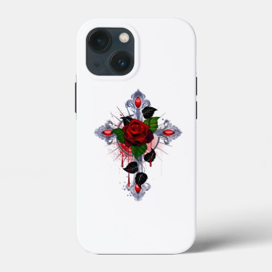 Zilveren Kruis met een Rode Roos Case-Mate iPhone Case (Achterkant)