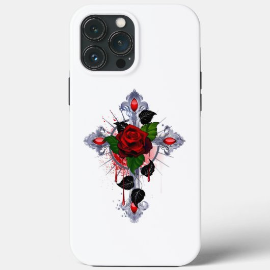 Zilveren Kruis met een Rode Roos Case-Mate iPhone Case (Achterkant)