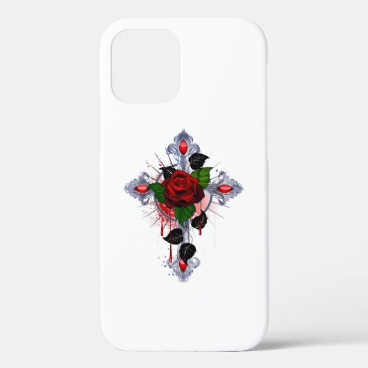 Zilveren Kruis met een Rode Roos Case-Mate iPhone Case (Achterkant)