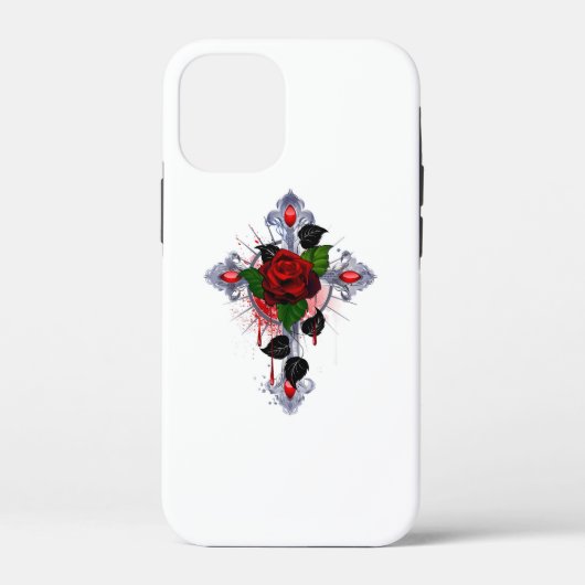 Zilveren Kruis met een Rode Roos Case-Mate iPhone Case (Achterkant)