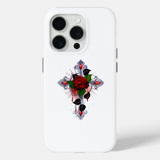 Zilveren Kruis met een Rode Roos Case-Mate iPhone Case (Achterkant)