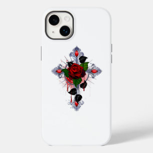 Zilveren Kruis met een Rode Roos Case-Mate iPhone 14 Plus Hoesje