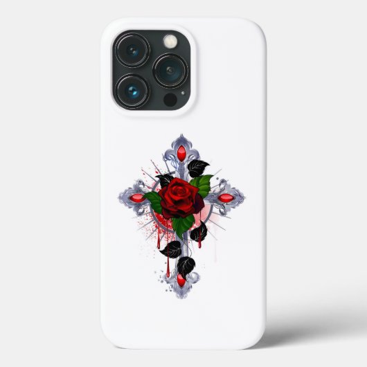 Zilveren Kruis met een Rode Roos Case-Mate iPhone Case (Achterkant)