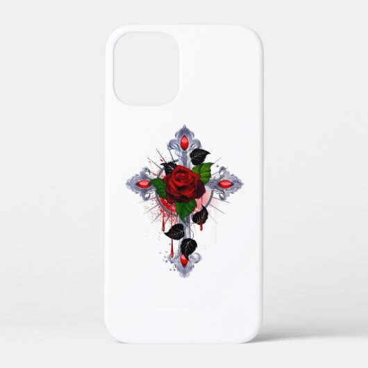 Zilveren Kruis met een Rode Roos Case-Mate iPhone Case (Achterkant)