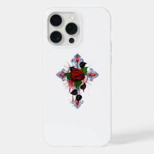 Zilveren Kruis met een Rode Roos iPhone 15 Pro Max Case