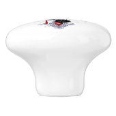 Zilveren Kruis met een Rode Roos Keramische Knop (Zijkant)